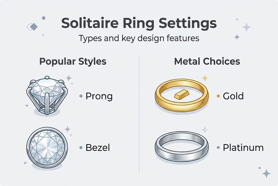 Infographic comparing solitaire ring settings
