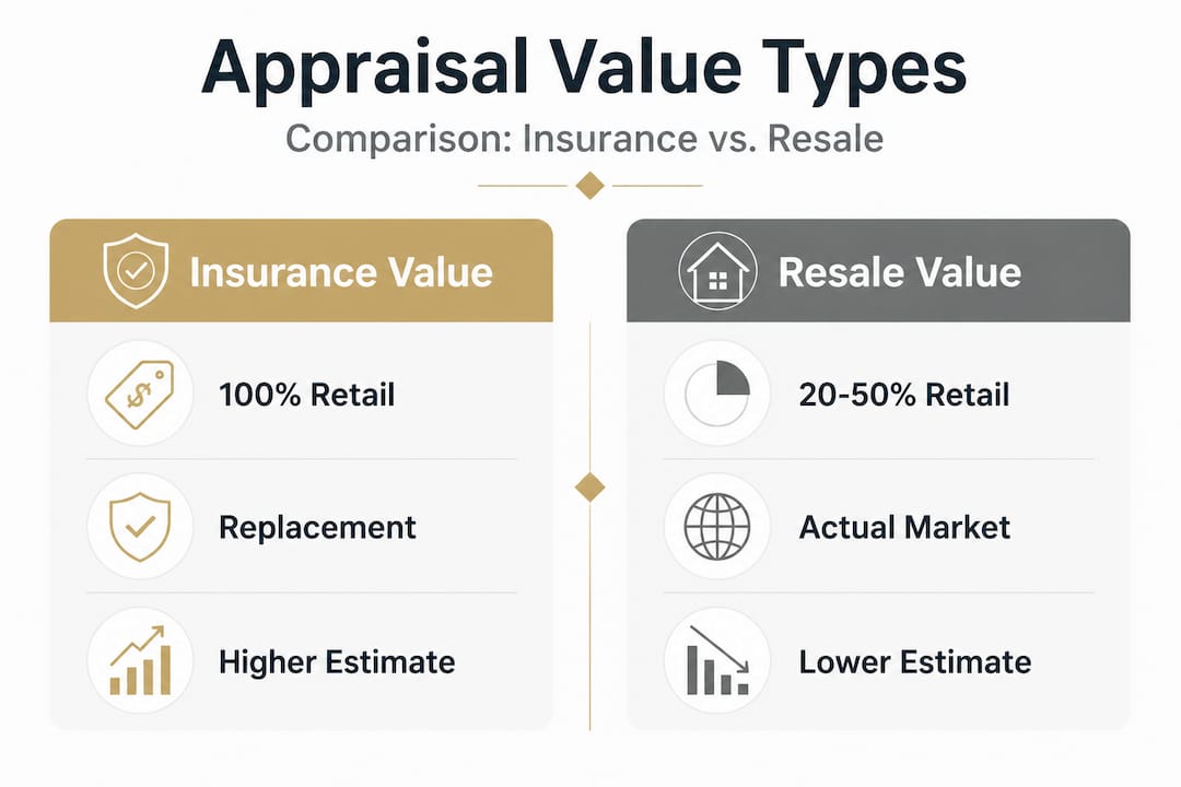 Infographic comparing insurance and resale jewelry values