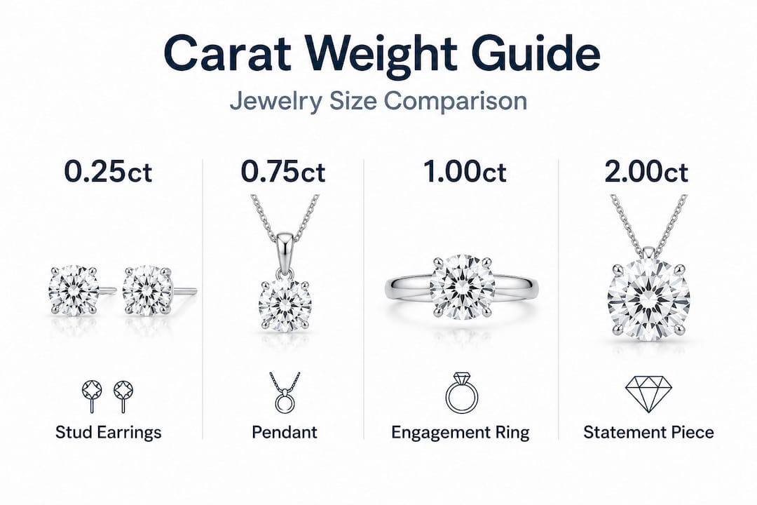 Infographic comparing diamond carat weights in jewelry