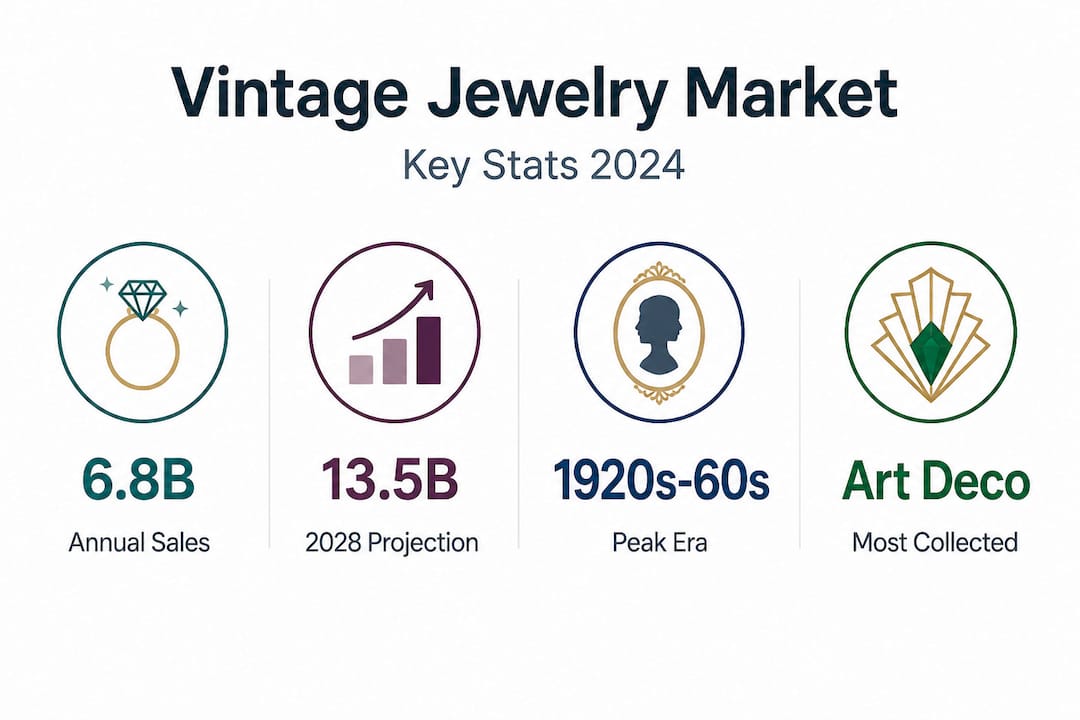 Infographic with vintage jewelry market statistics