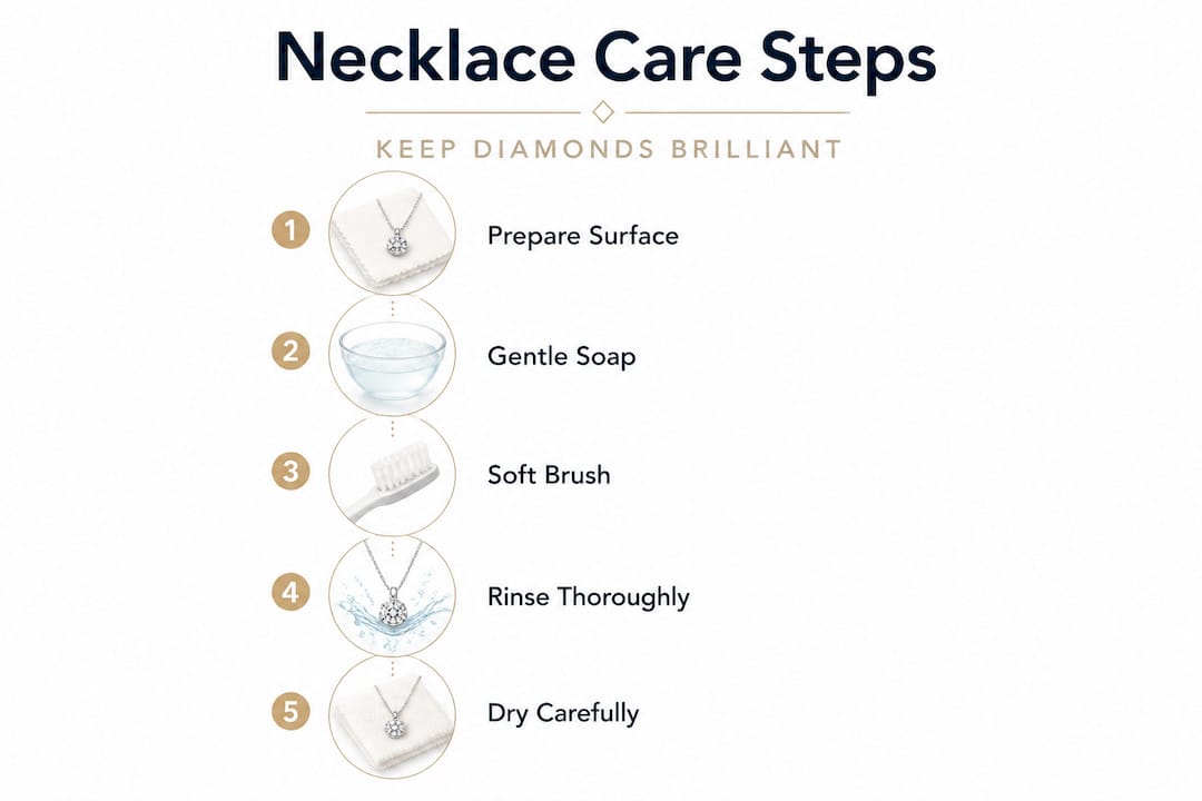 Infographic showing step-by-step diamond necklace care