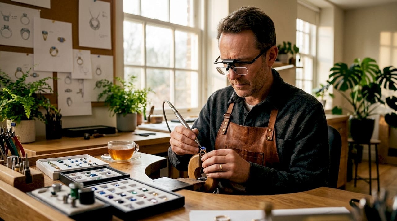 Jeweler crafting a unique ring at bench