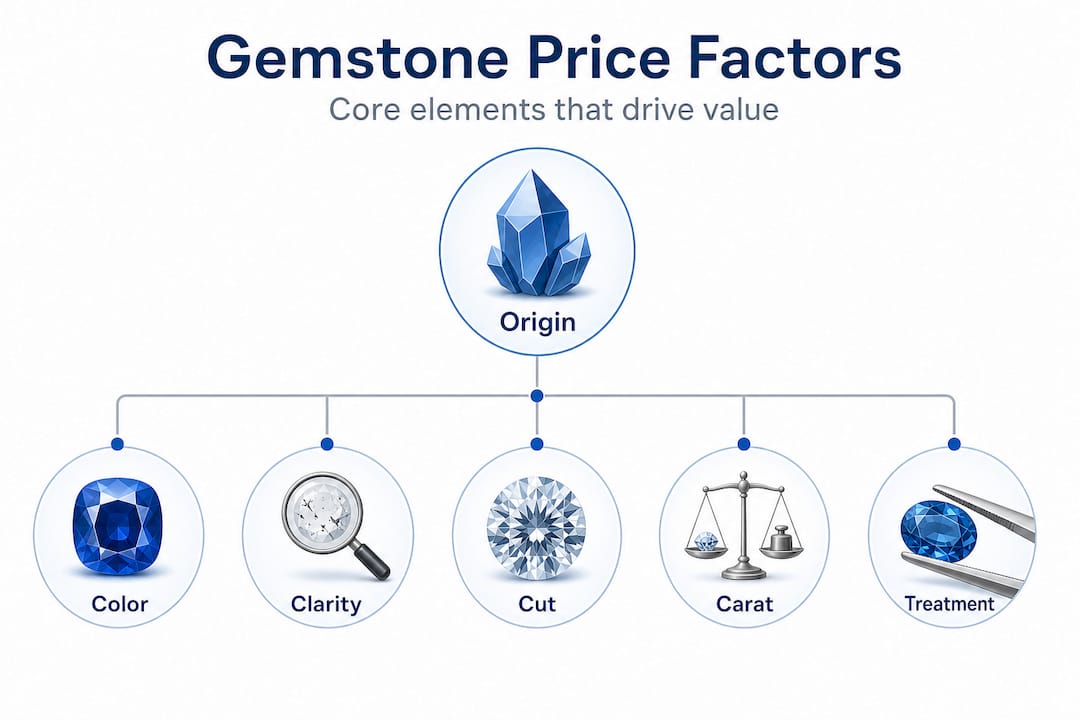 Hierarchy infographic of gemstone price factors