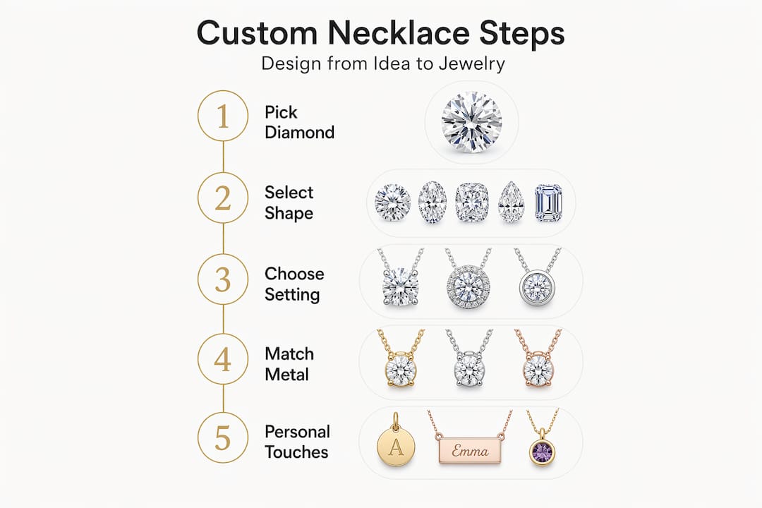 Infographic with steps to design diamond necklace