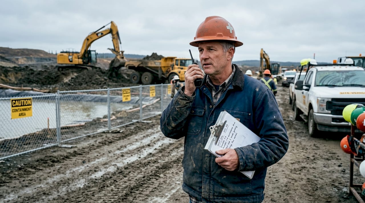 Mining manager overseeing gold extraction site