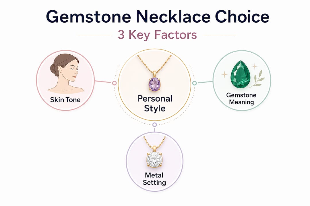 Hierarchy infographic showing gemstone necklace selection factors