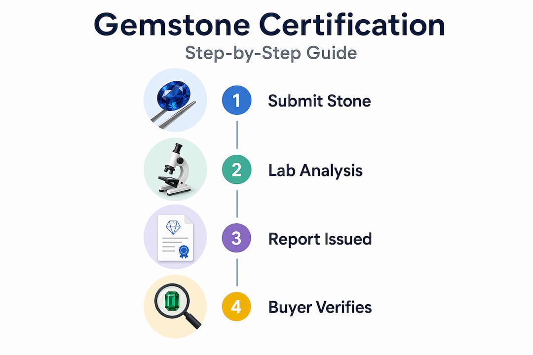 Infographic showing gemstone certification steps