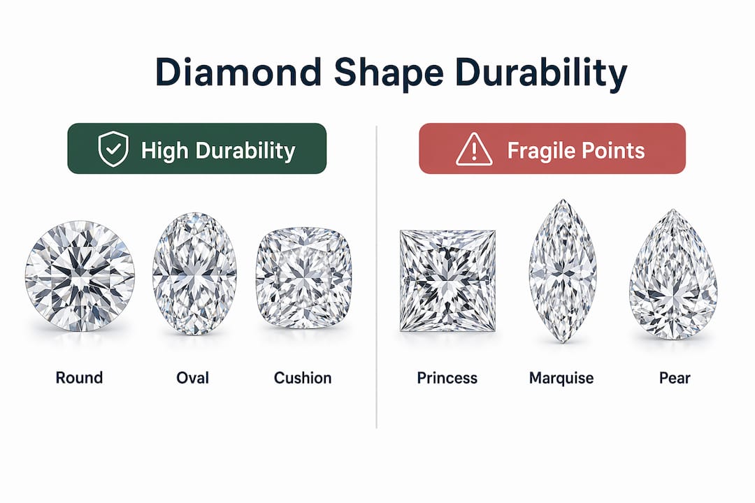 Infographic comparing diamond shape durability categories