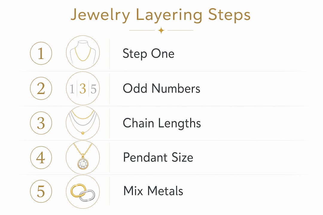 Infographic showing jewelry layering steps