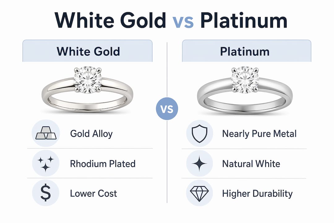 Infographic comparing white gold and platinum properties