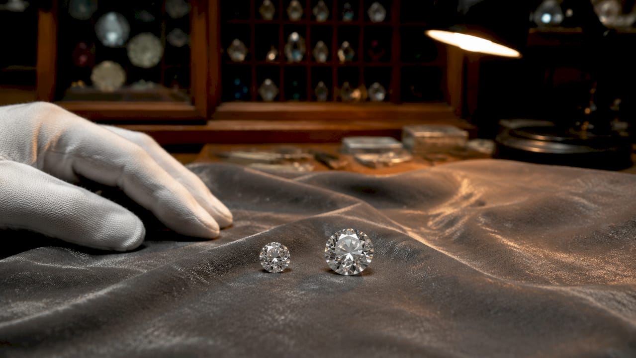 Close-up comparing two diamond sizes side by side