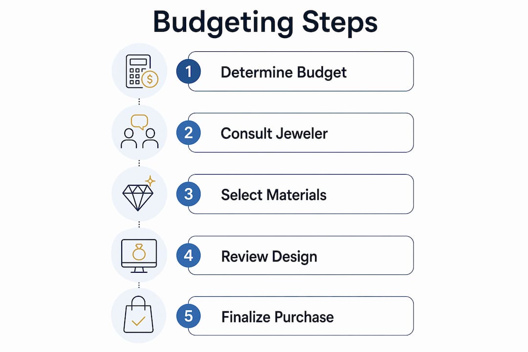 Infographic showing budgeting steps for custom jewelry