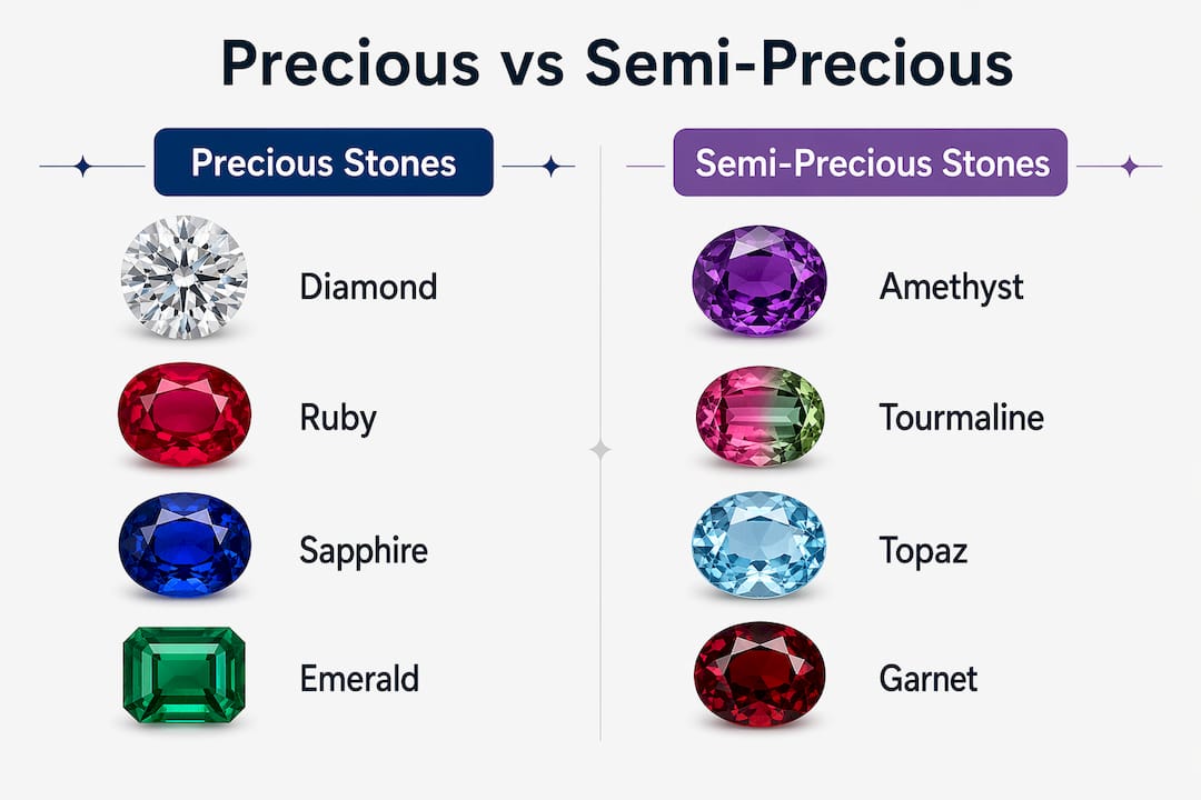 Infographic comparing precious and semi precious stones