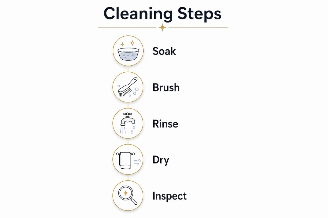 Infographic outlining step-by-step gold jewelry cleaning process