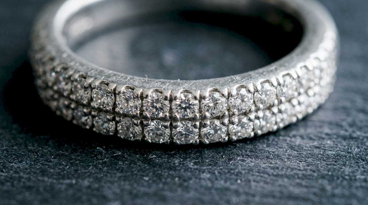 Close-up of micro pavé diamond ring