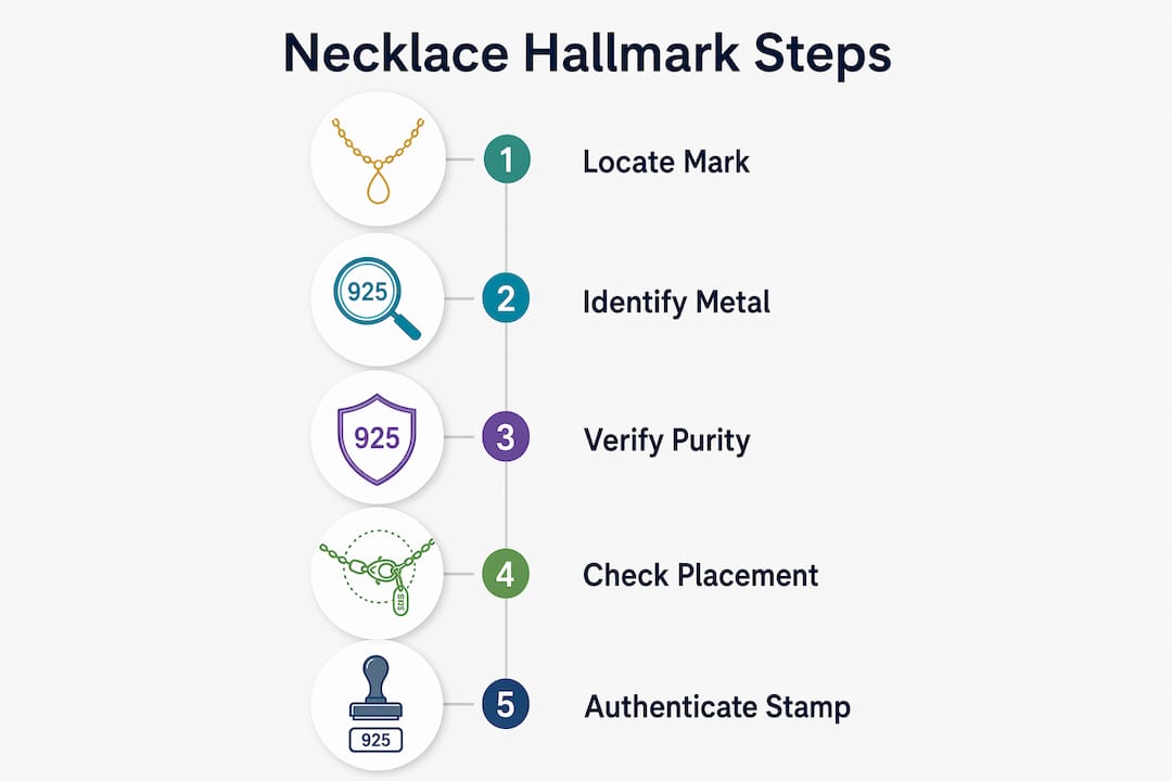 Infographic illustrating key necklace hallmark reading steps
