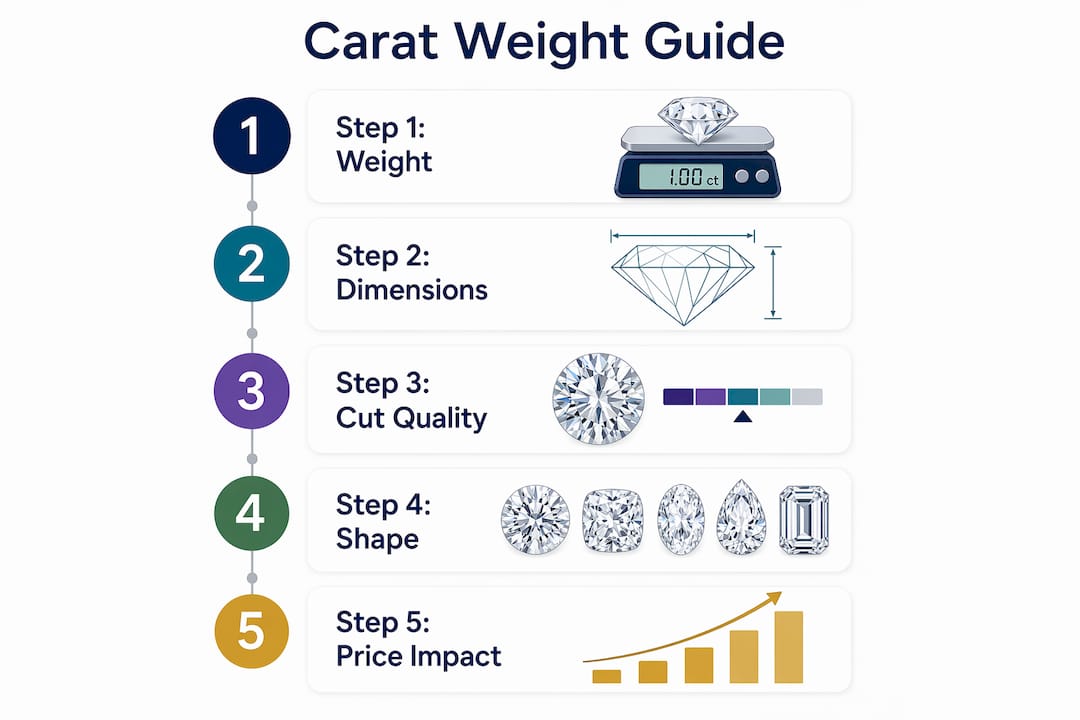 Infographic illustrating steps affecting diamond size and price