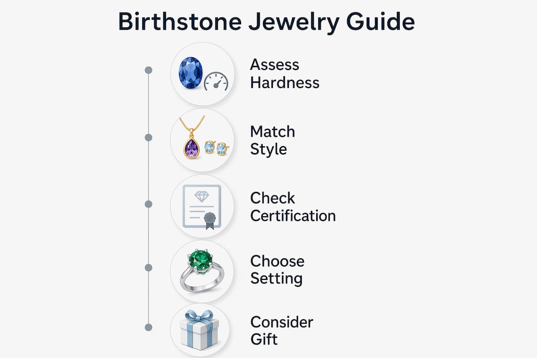 Infographic outlining steps to pick birthstone jewelry