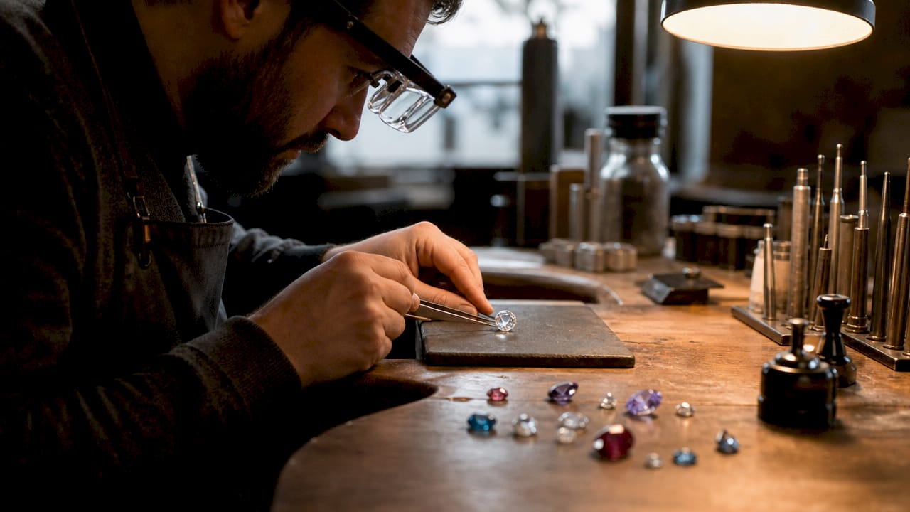 Jeweler examining diamond cut quality closely