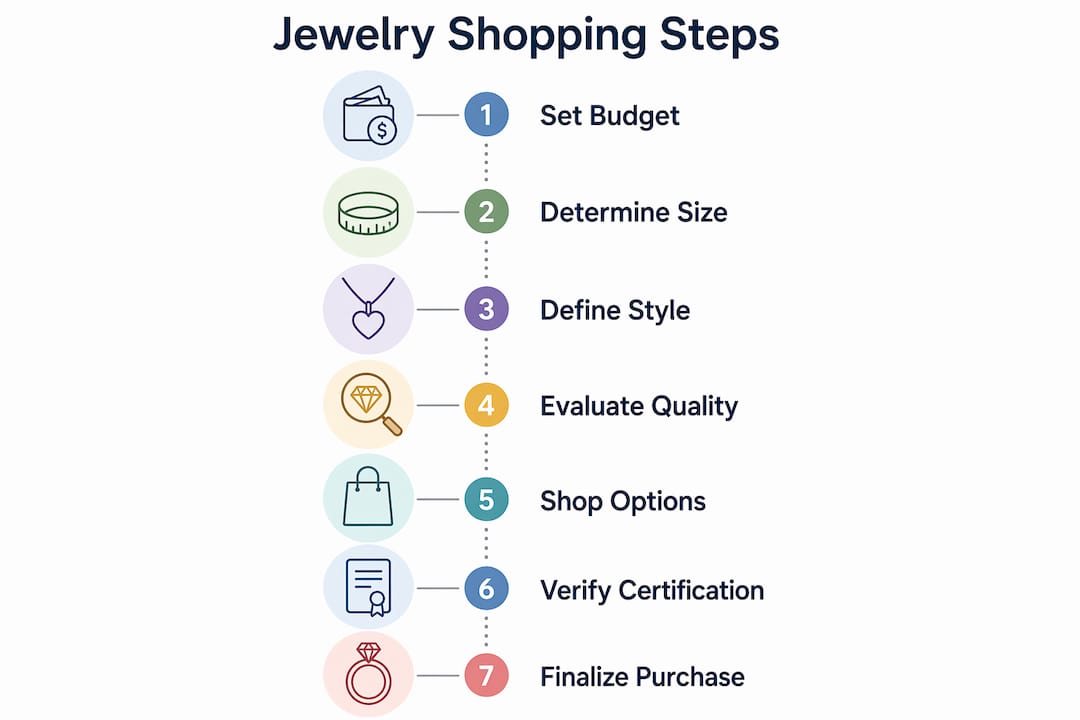 Infographic illustrating step-by-step jewelry shopping process