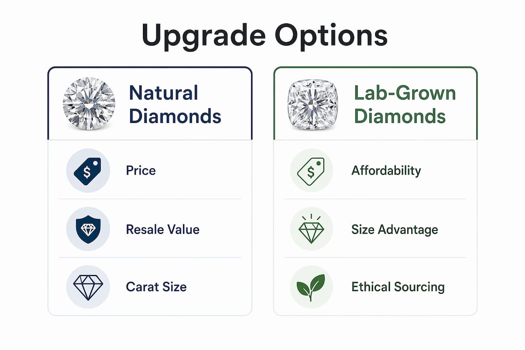 Infographic comparing natural and lab-grown diamond upgrades