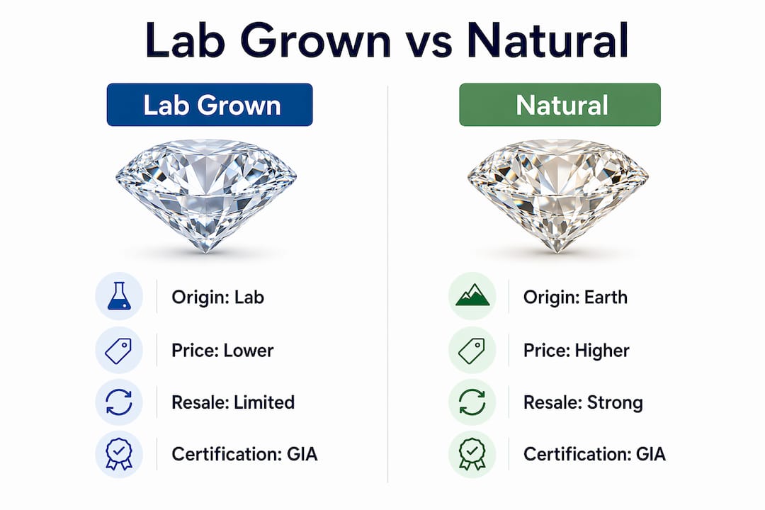 Infographic comparing lab grown and natural diamonds