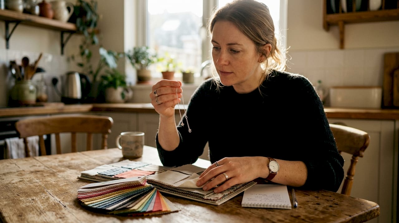 Hands examining bracelet for style assessment