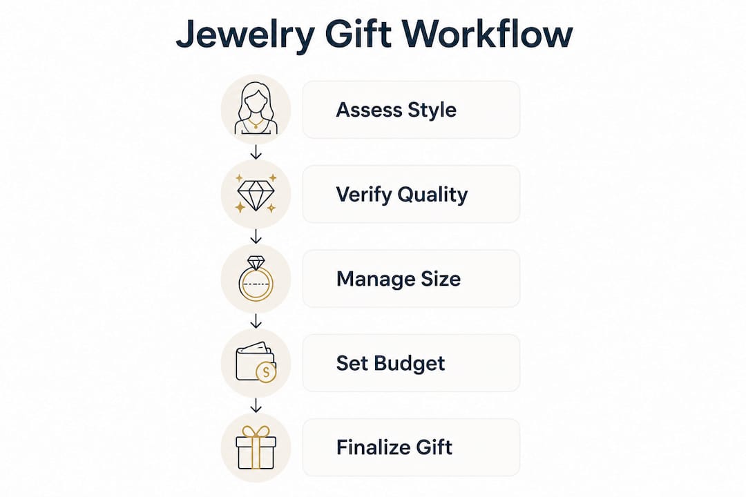 Step-by-step infographic of jewelry gift planning workflow