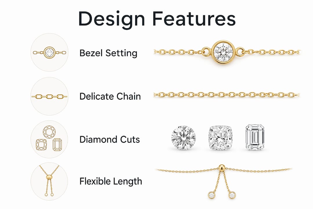 Infographic highlighting key design features of diamond necklaces