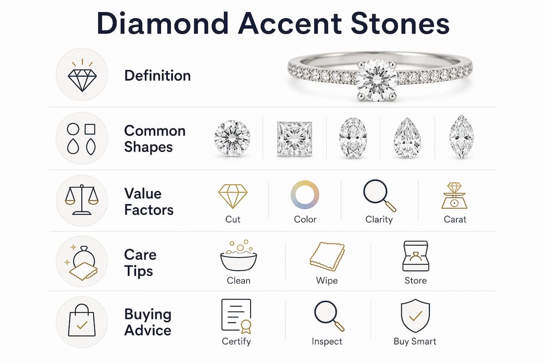 Infographic showing diamond accent stones key points
