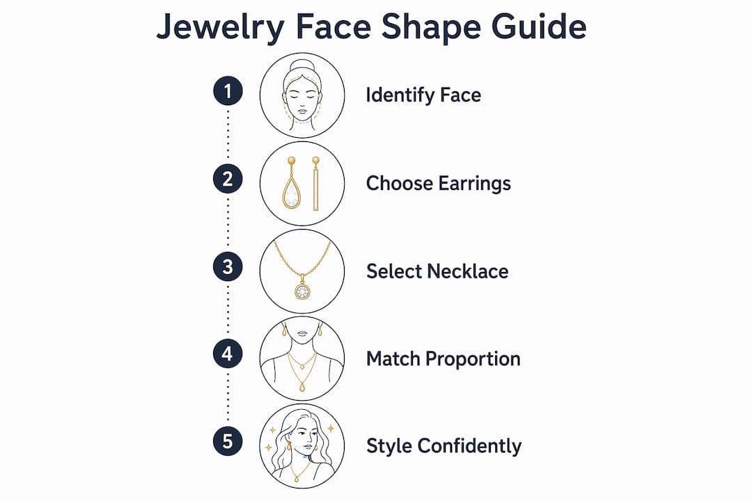 Infographic showing jewelry selection steps by face shape