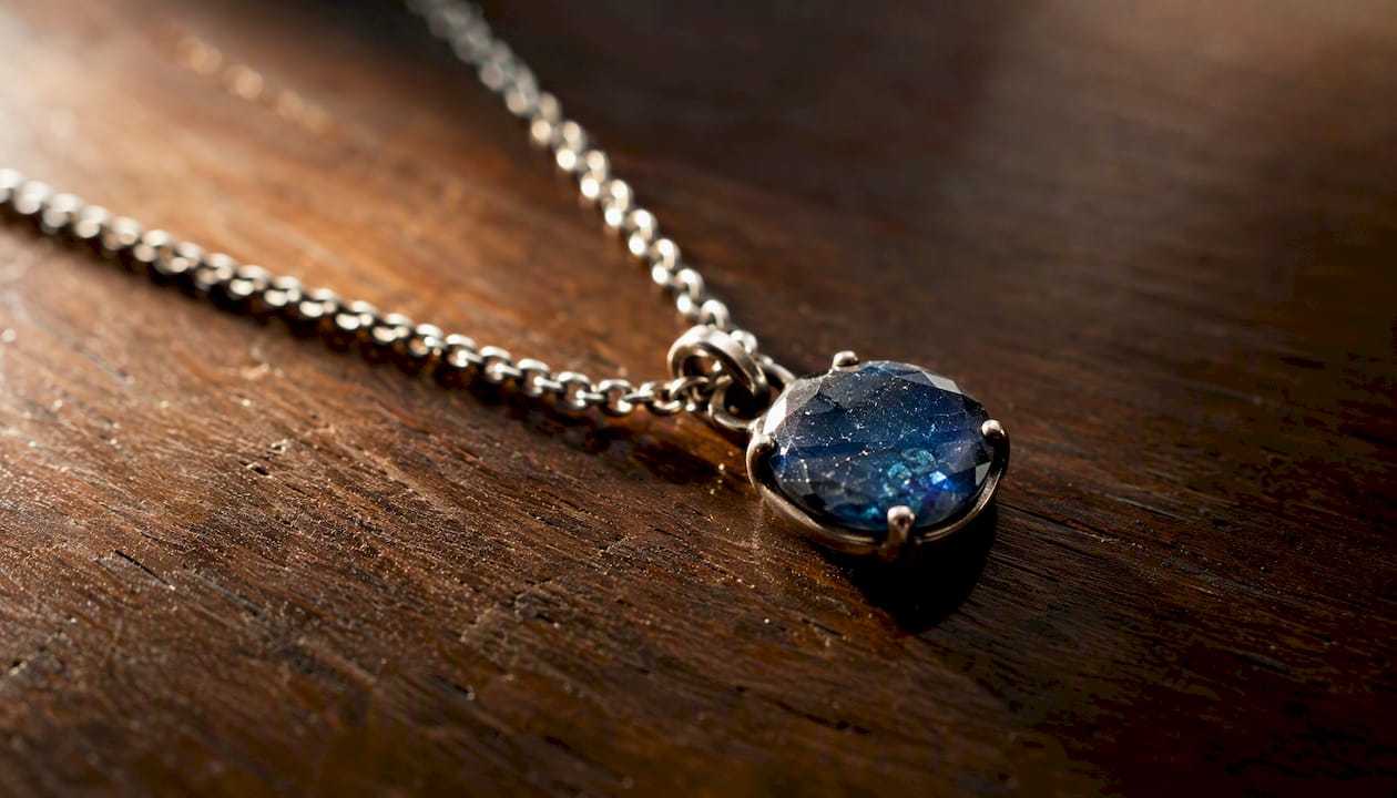 Close-up of natural sapphire gemstone necklace