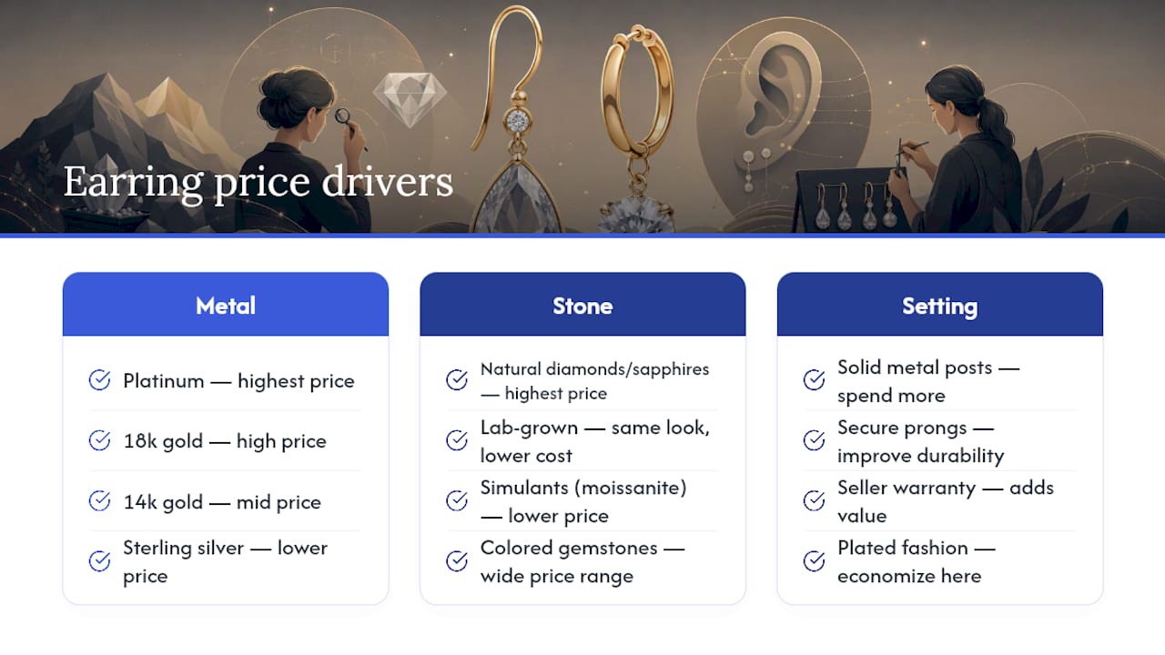 Diagram of metal, stone, and setting price factors