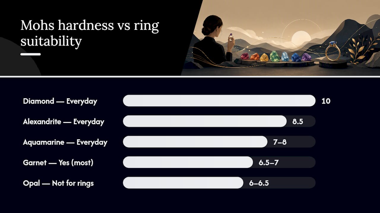 Diagram of birthstone hardness versus ring wear suitability