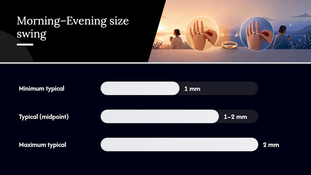 Diagram comparing finger size morning and evening