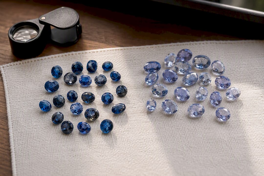 Comparison of loose natural and lab-grown sapphires