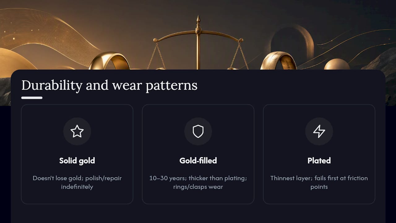Durability comparison of gold filled and solid gold jewelry