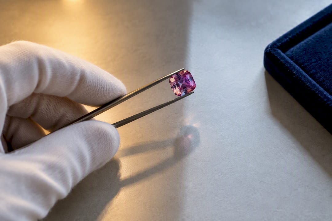 Colored diamond viewed under warm and daylight
