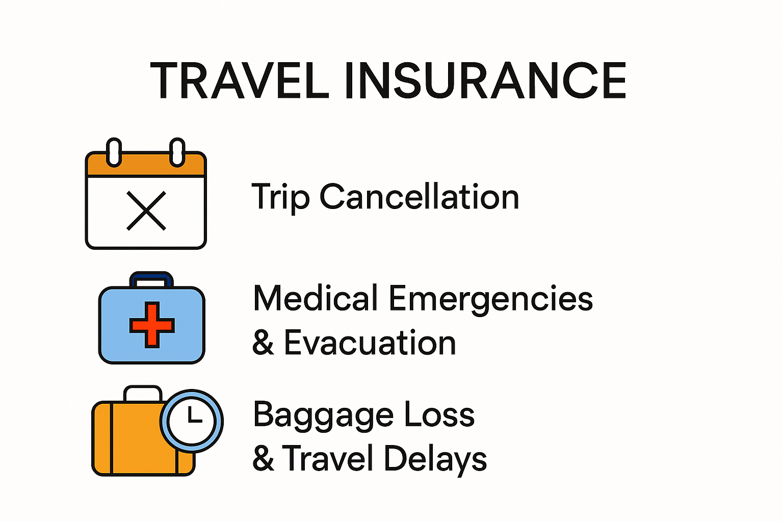 Travel insurance coverage components visual guide