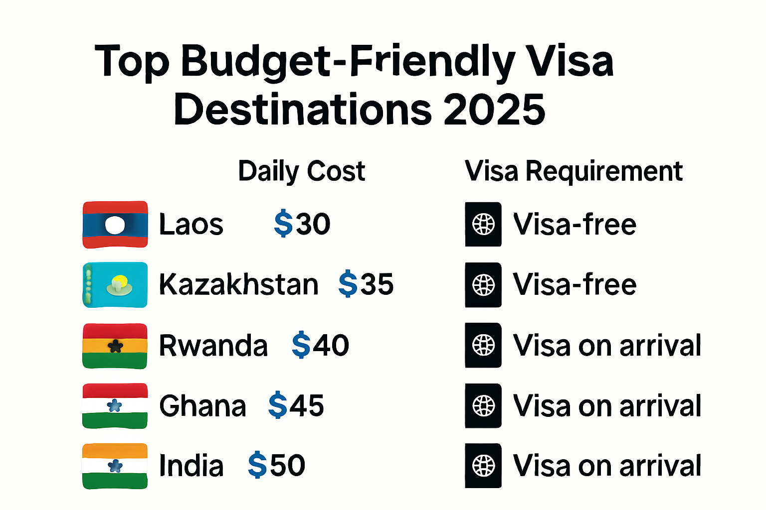 Comparison of budget visa destinations and costs
