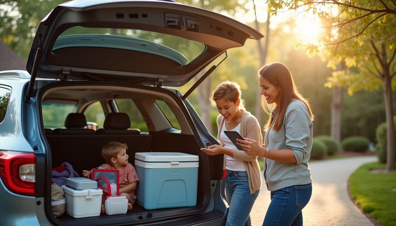 Family loading SUV for early morning 2025 road trip