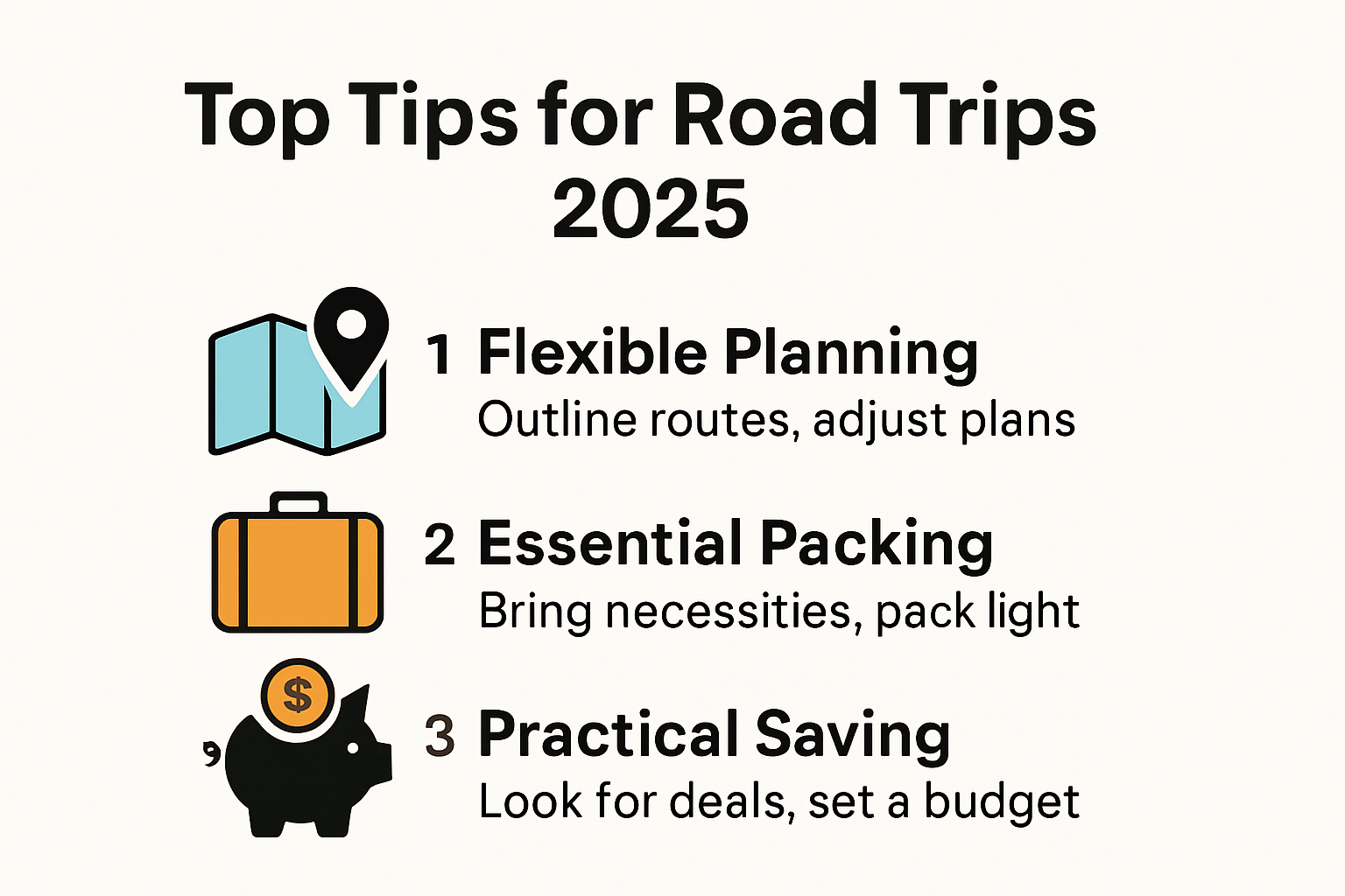Top tips for road trips illustrated infographic