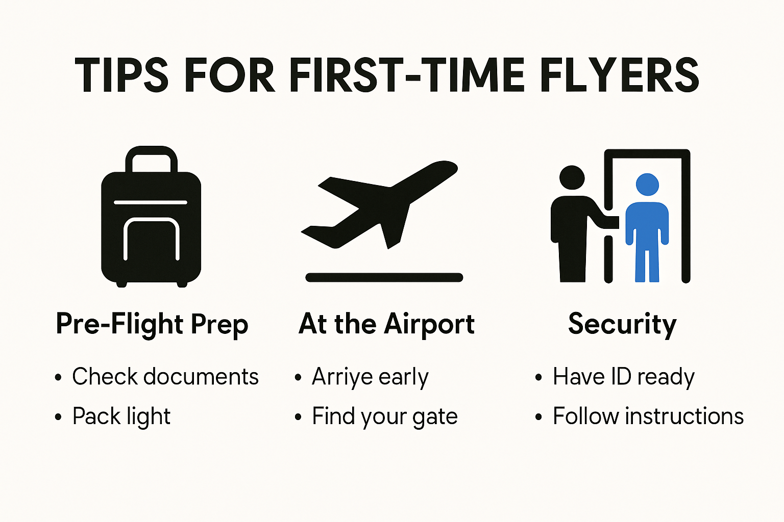 Infographic of essential tips for first time flyers