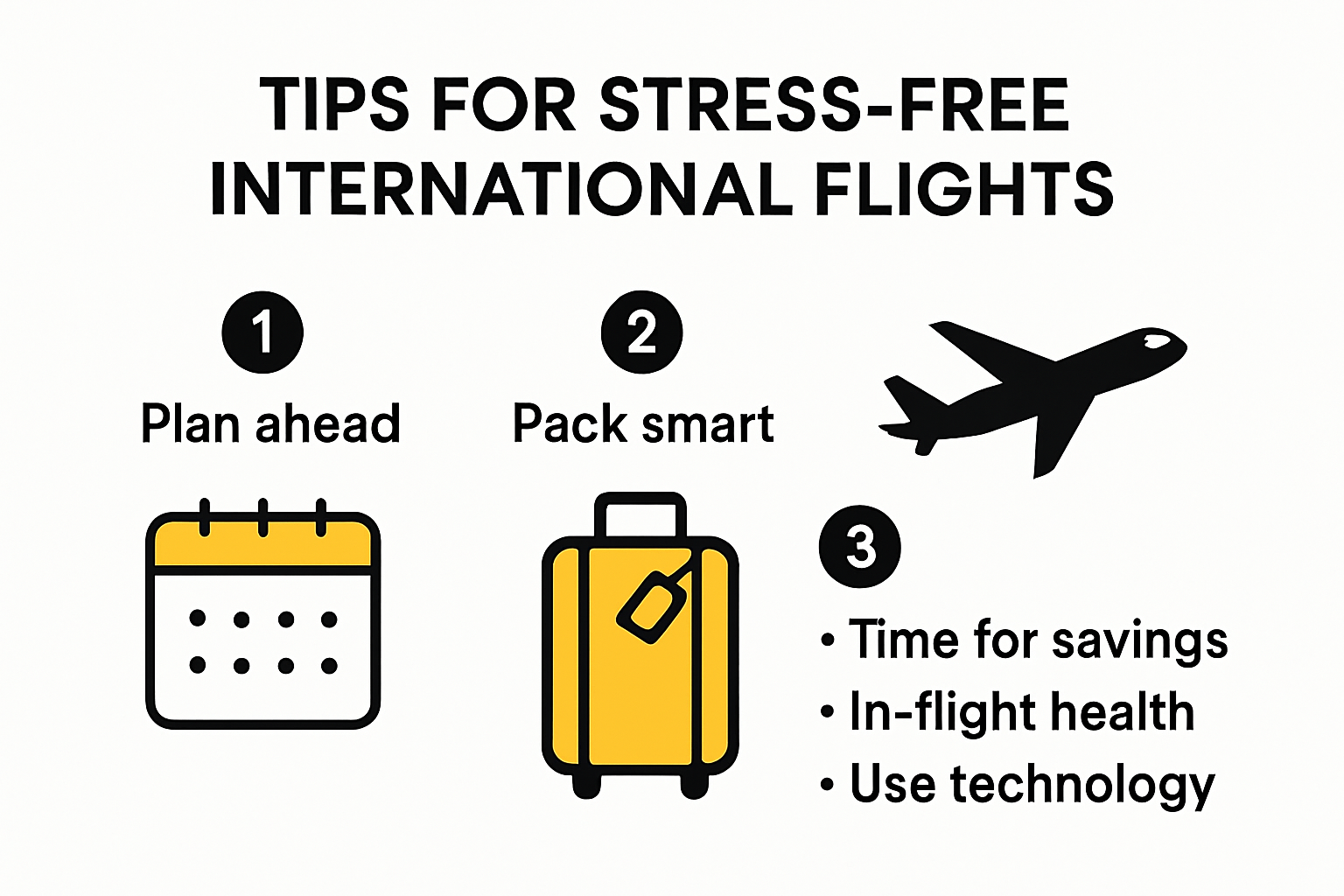Infographic of top international flight tips for travelers