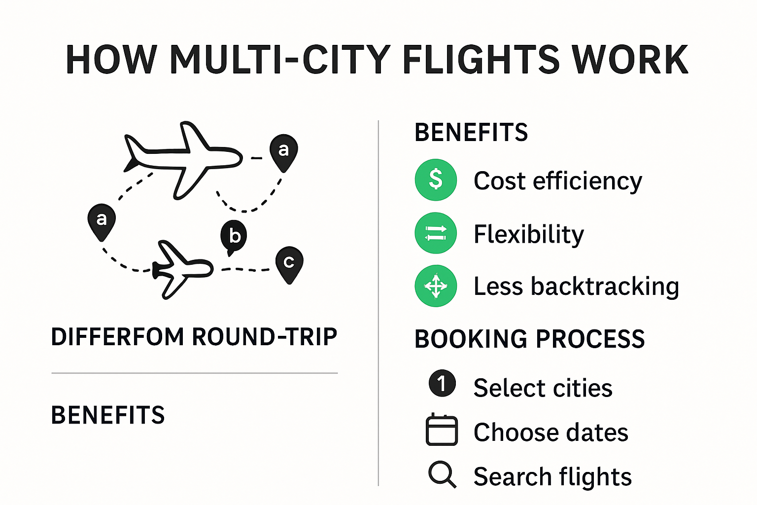 Infographic comparing multi-city and round-trip flights