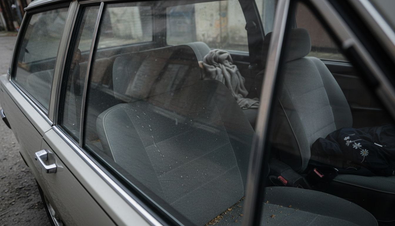 Een klamme auto van binnen en beslagen ramen