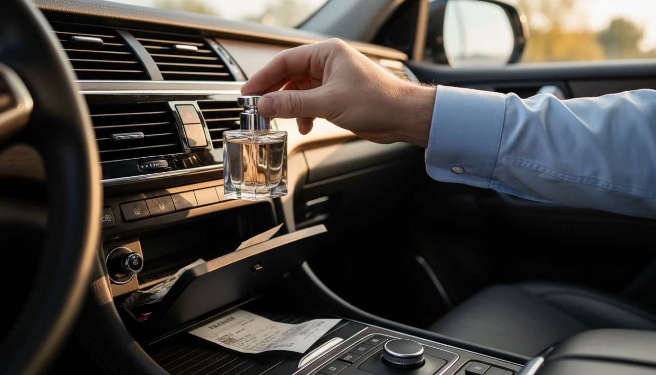 Stijlvolle autoparfumflacon siert het interieur van een moderne SUV