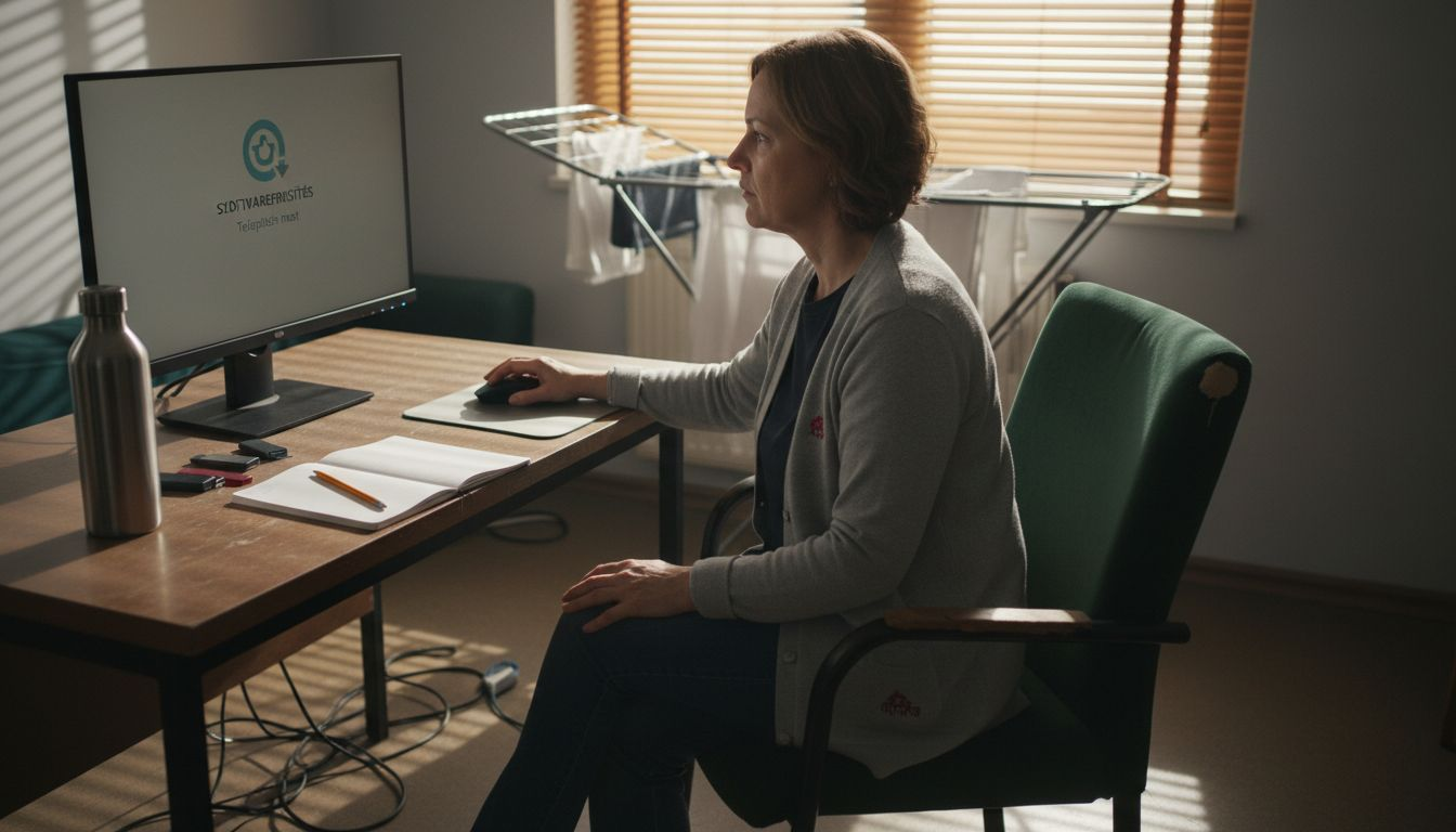 Egy nő éppen frissíti a számítógépe szoftverét.