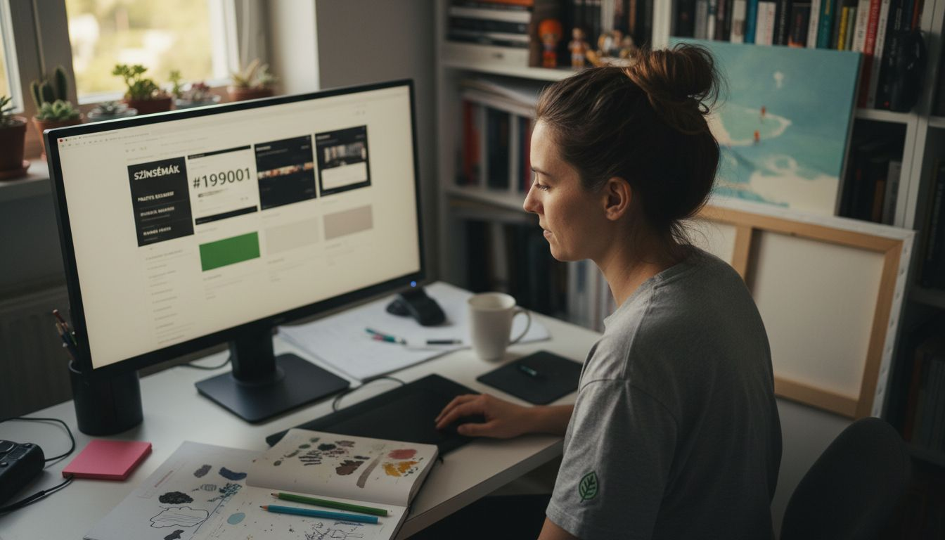 A grafikus nagy hangsúlyt fektet a weboldal színeinek összehangolására, és tudatosan választ színsémákat a harmonikus megjelenés érdekében.