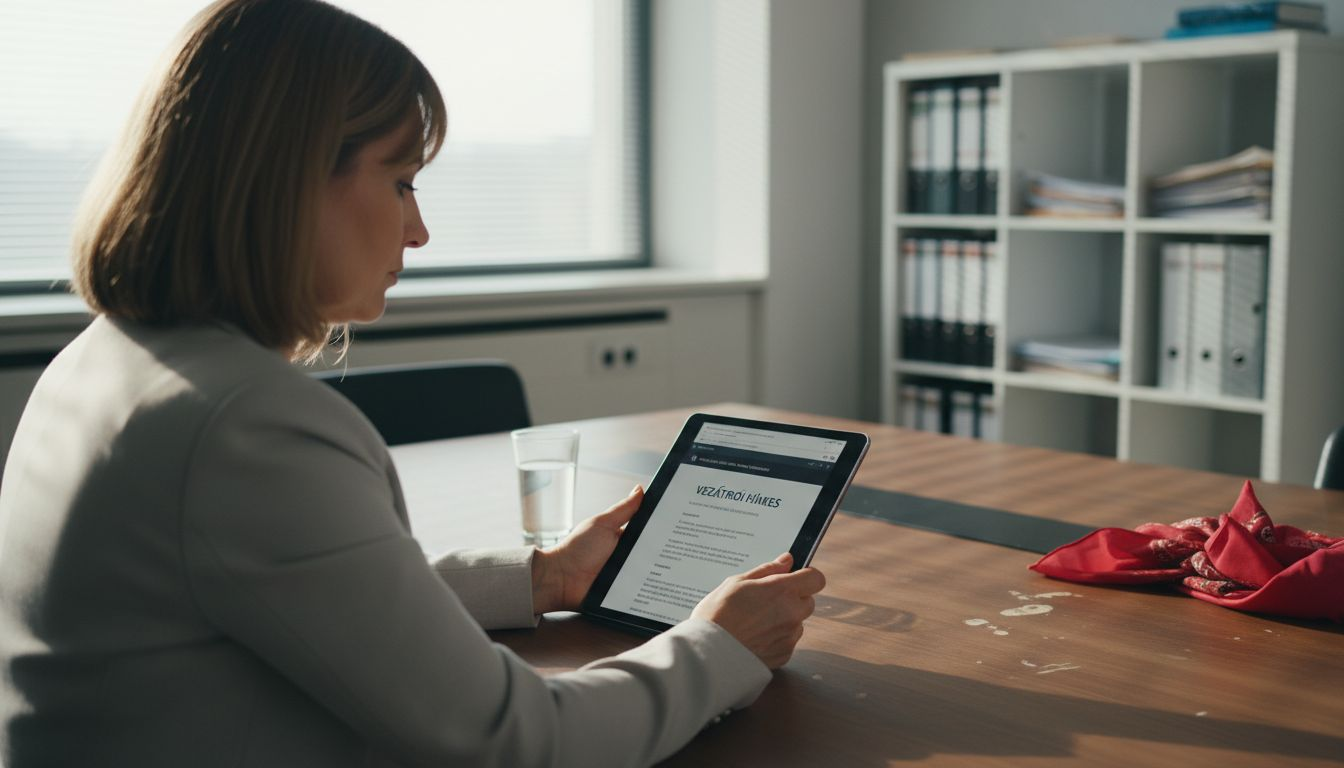 Egy üzletvezető hölgy, aki épp egy céges blog bejegyzéseit olvassa